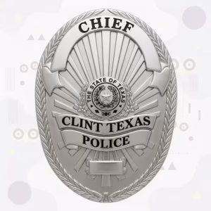 Clint Police Badge with Silver Laurel Oval, Texas Seal and Blank Plate