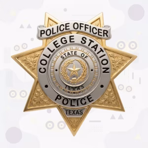 College Station Police Badge with Two-Tone Seven-Point Star and Silver Seal Disc