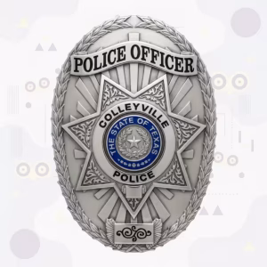 Colleyville Police Badge with Silver Laurel Oval and Seven-Point Star