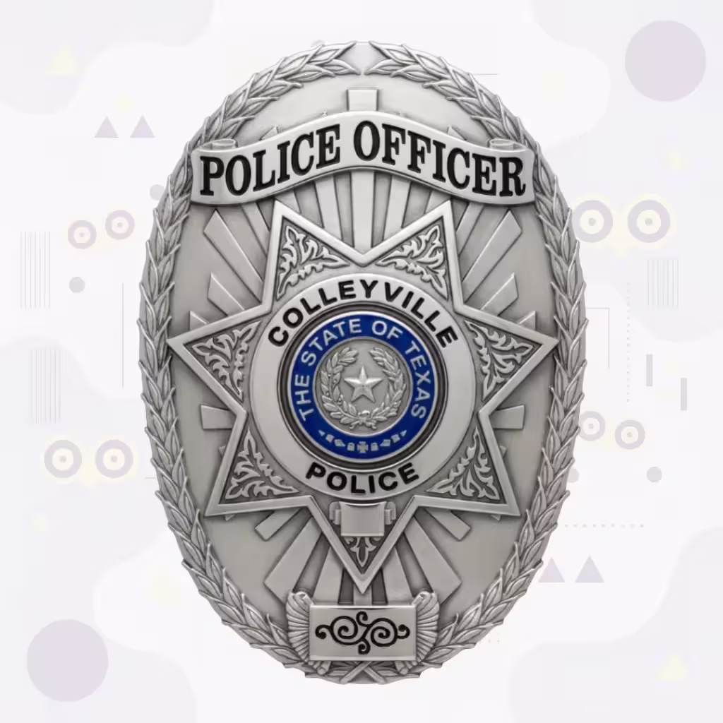 Colleyville Police Badge with Silver Laurel Oval and Seven-Point Star