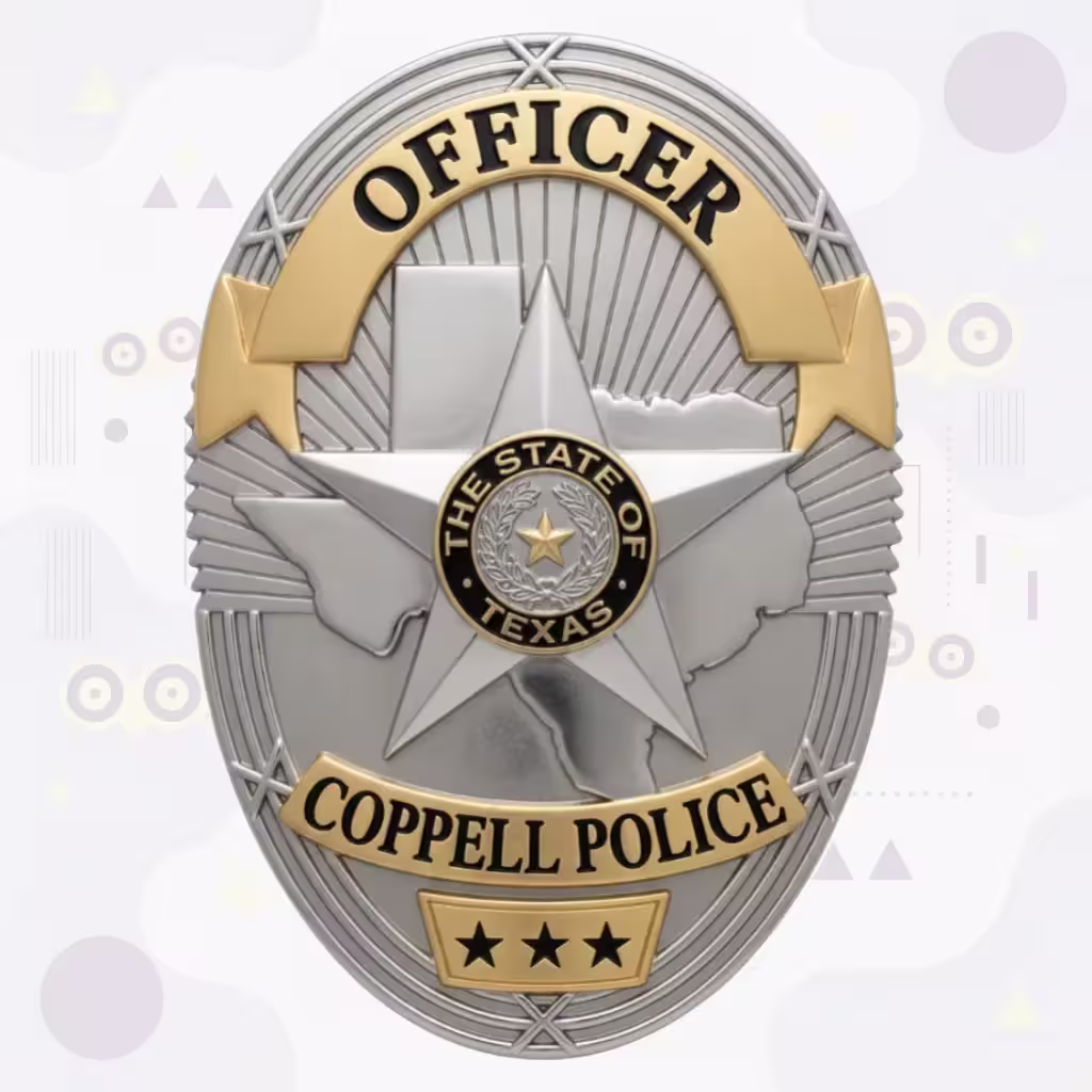 Coppell Police Badge with Two-Tone Oval and Silver Texas Map Star