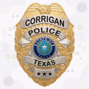 Corrigan Police Badge with Two-Tone Eagle-Top Shield and Three-Star Plate