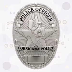 Corsicana Police Badge with Silver Oval, Texas Map Star and Oil Derrick Relief