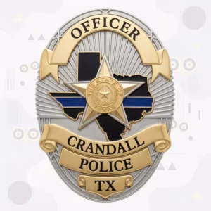 Crandall Police Badge with Two-Tone Oval and Black Texas Map with Blue Stripe