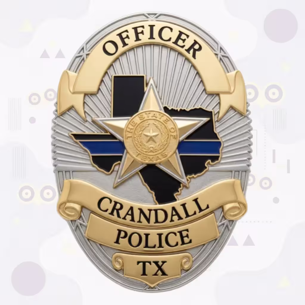 Crandall Police Badge with Two-Tone Oval and Black Texas Map with Blue Stripe
