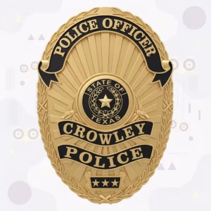 Crowley Police Badge with Gold Laurel Oval and Black Enamel Banners