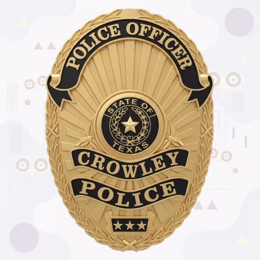 Crowley Police Badge with Gold Laurel Oval and Black Enamel Banners
