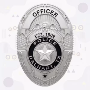 Dalhart Police Badge with Silver Oval, Eagle and Black Enamel Star Disc