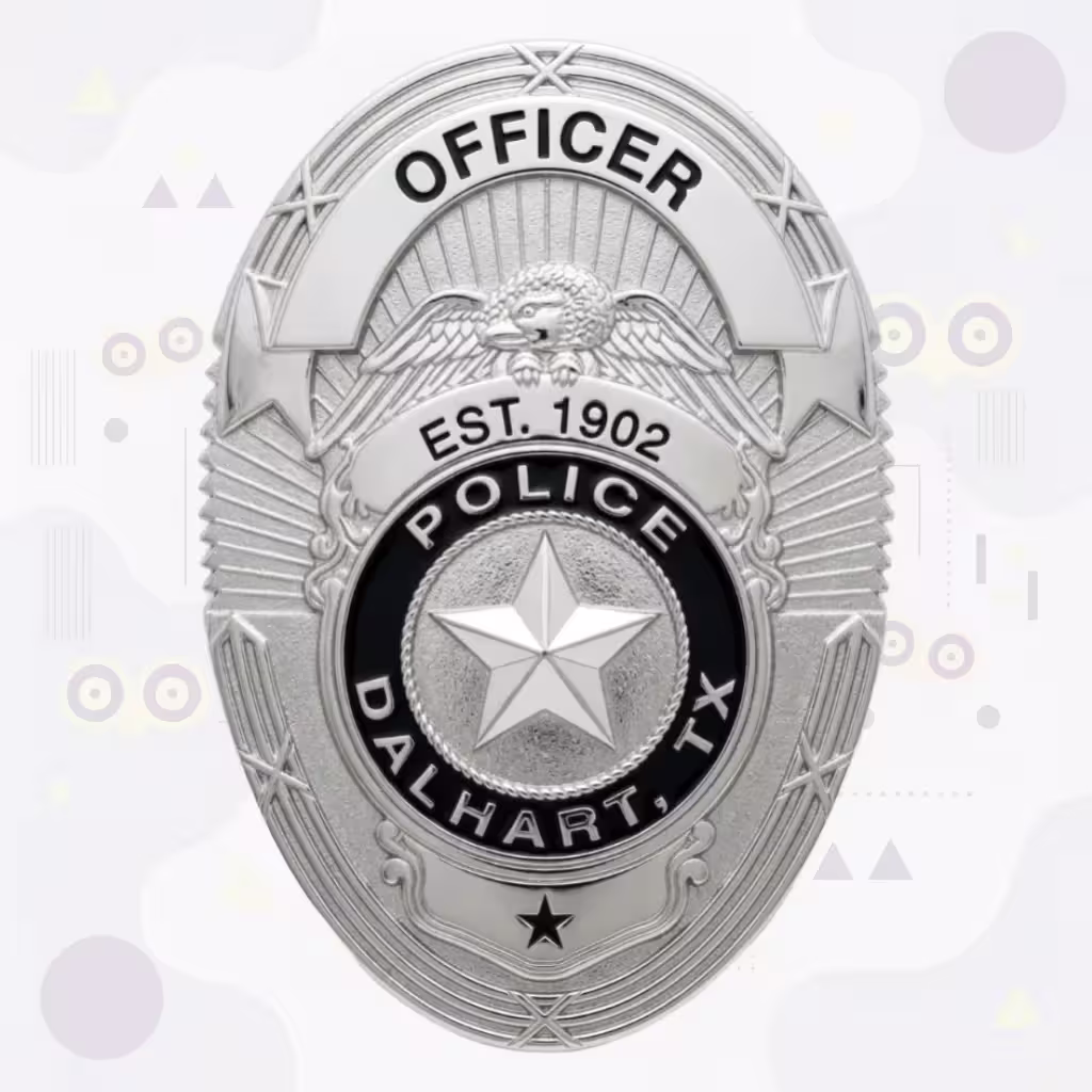 Dalhart Police Badge with Silver Oval, Eagle and Black Enamel Star Disc