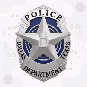 Dallas Police Badge with Silver Round Body, Blue Enamel Field and D Star