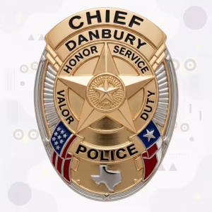 Danbury Police Badge with Two-Tone Oval, Gold Star and Four-Word Motto
