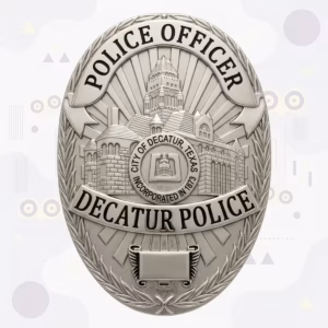 Decatur Police Badge with Silver Laurel Oval, Courthouse Relief and City Seal