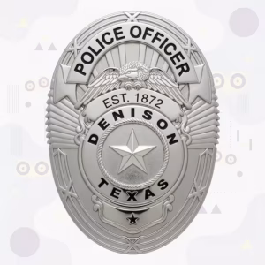 Denison Police Badge with Silver Oval, Eagle and Rope-Ringed Star Disc