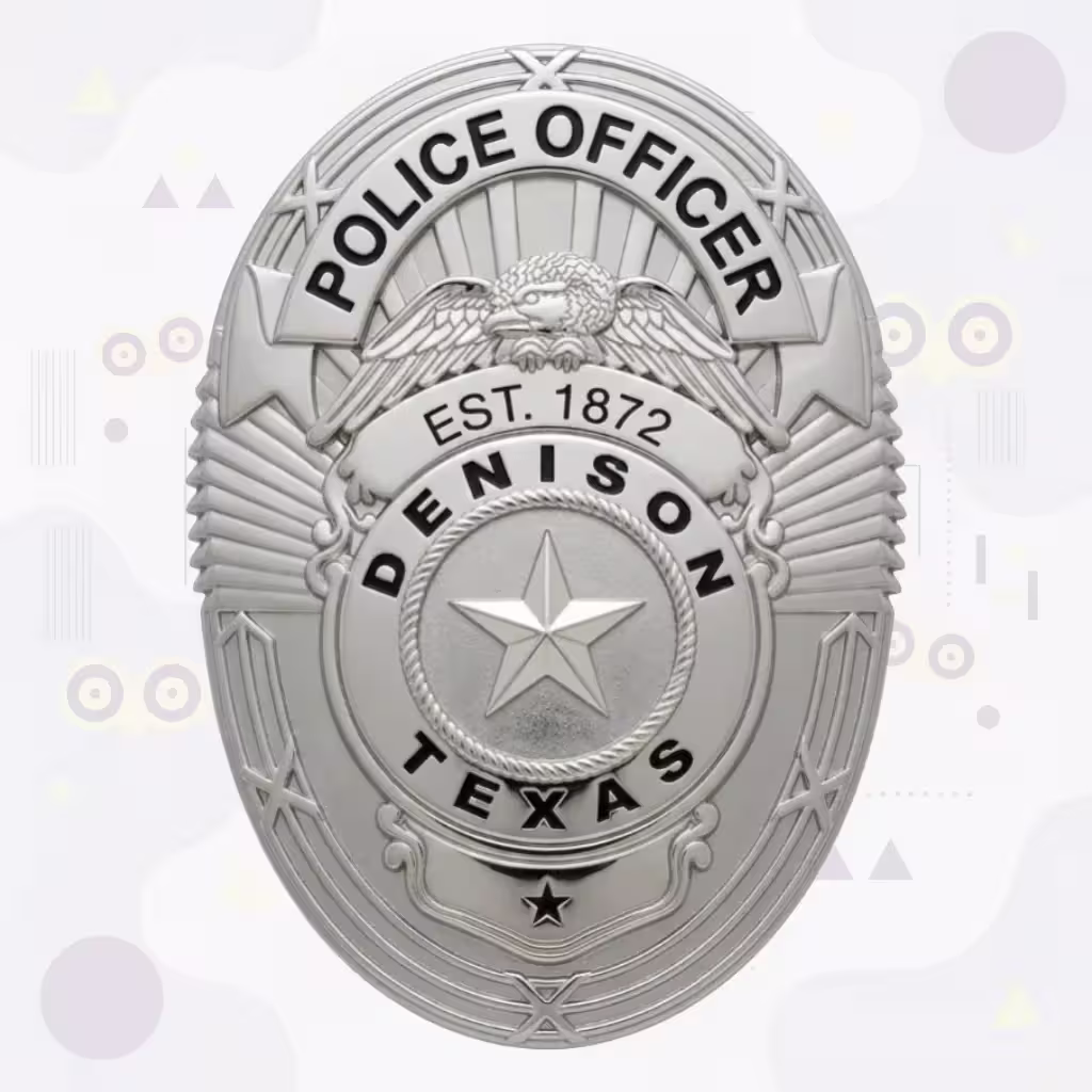 Denison Police Badge with Silver Oval, Eagle and Rope-Ringed Star Disc