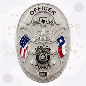 Denton Police Badge with Silver Oval, Eagle and Shield Seal