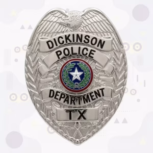 Dickinson Police Badge with Silver Eagle-Top Shield and Enamel Star Seal