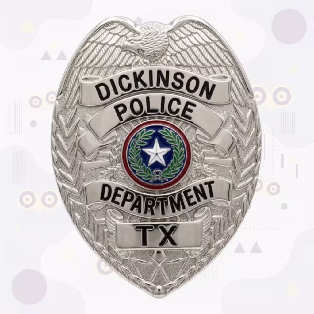 Dickinson Police Badge with Silver Eagle-Top Shield and Enamel Star Seal