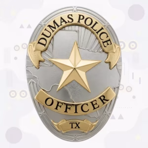 Dumas Police Badge with Two-Tone Oval, Silver Texas Map and Gold Star