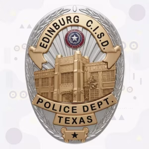 Edinburg CISD Police Badge with Two-Tone Laurel Oval and School Building Relief