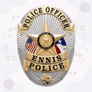Ennis Police Badge with Two-Tone Oval, Gold Star and Waving Flags