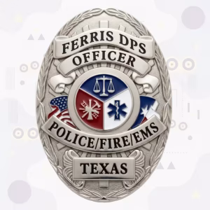 Ferris DPS Police Badge with Silver Laurel Oval and Tri-Color Public Safety Seal