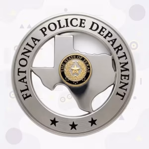 Flatonia Police Badge with Silver Cut-Out Texas Map and Gold State Seal