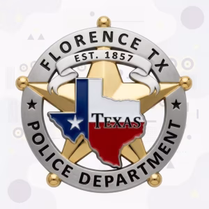 Florence Police Badge with Gold Ball-Tipped Star and Texas Flag Map