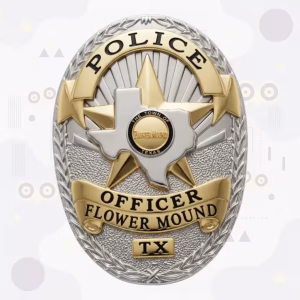Flower Mound Police Badge with Gold Star Texas Map and Two-Tone Oval