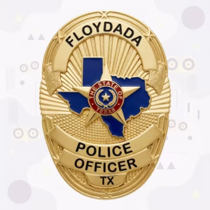 Floydada Police Badge with Gold Star Over Blue Texas Map
