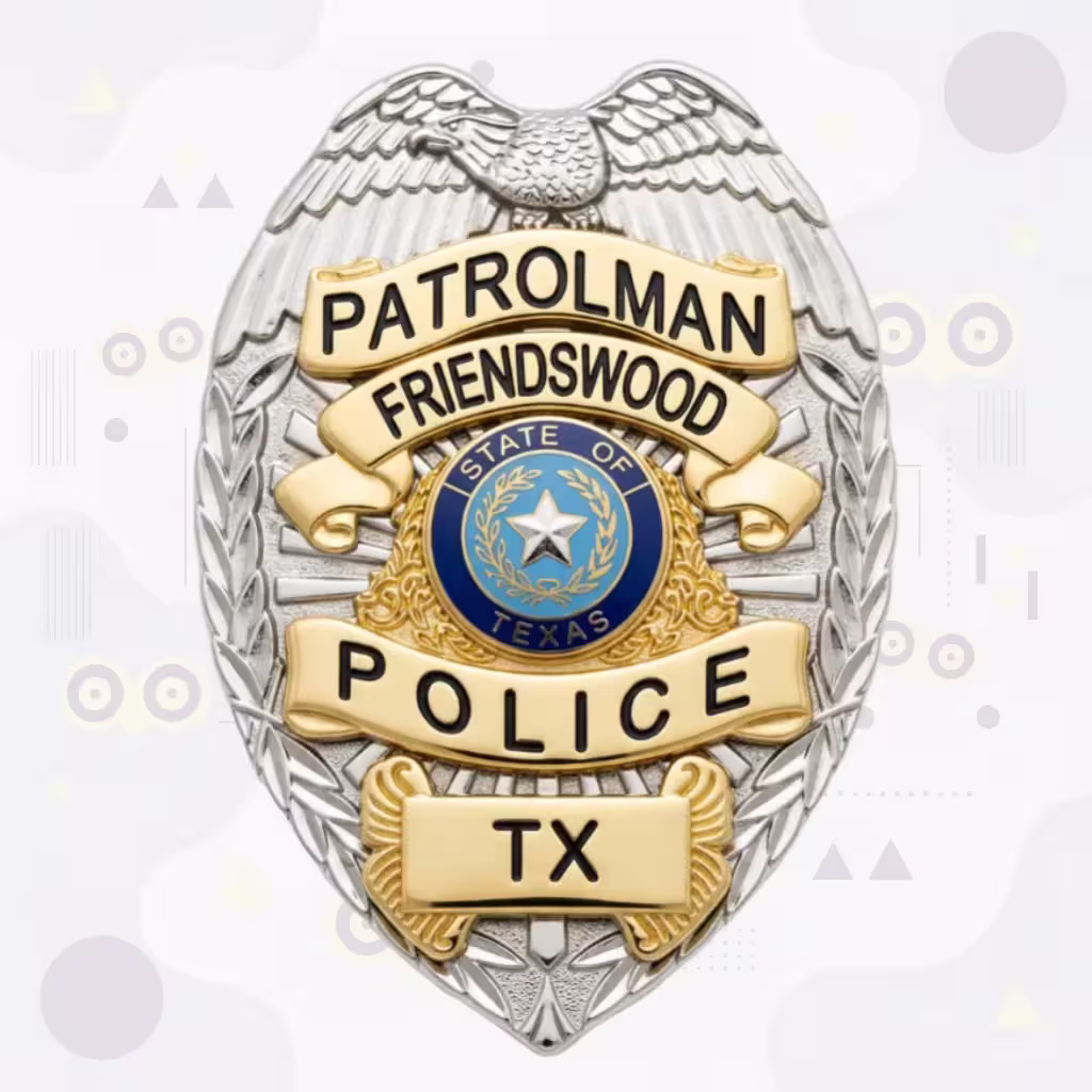 Friendswood Police Badge with Eagle-Top Shield and Texas Seal