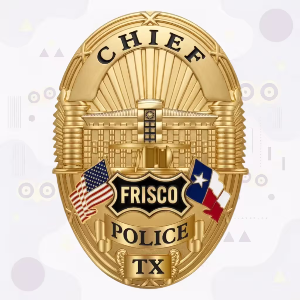 Frisco Police Badge with Gold Civic Facade and Enamel Flags