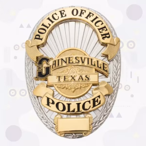 Gainesville Police Badge with Ornate Gold Lettering and Two-Tone Oval