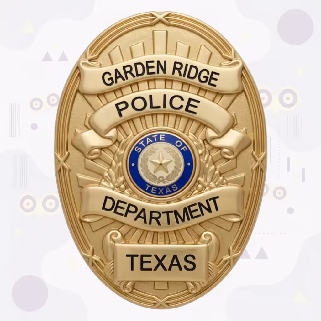 Garden Ridge Police Badge with Gold Oval and Texas State Seal