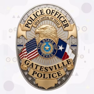 Gatesville Police Badge with Gold Eagle Head and Enamel Flags