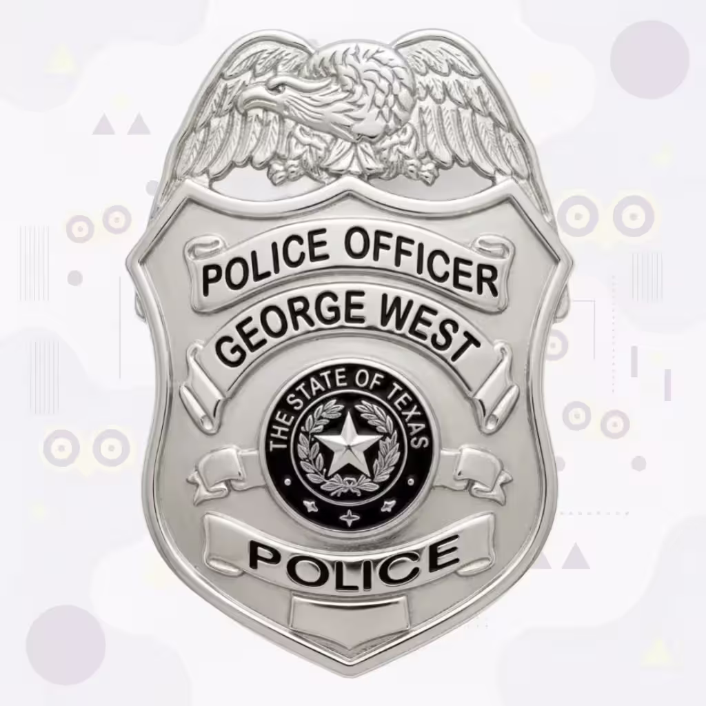 George West Police Badge with Silver Eagle-Top Shield and Texas Seal