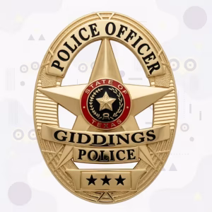 Giddings Police Badge with Gold Star and Red Texas State Seal