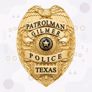 Gilmer Police Badge with Gold Eagle-Top Oval and Texas Seal