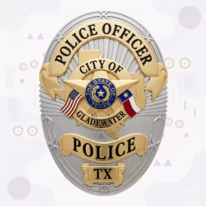 Gladewater Police Badge with Gold Star and Enamel Texas Seal