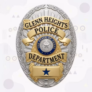 Glenn Heights Police Badge with Laurel Wreath Border and Texas Seal