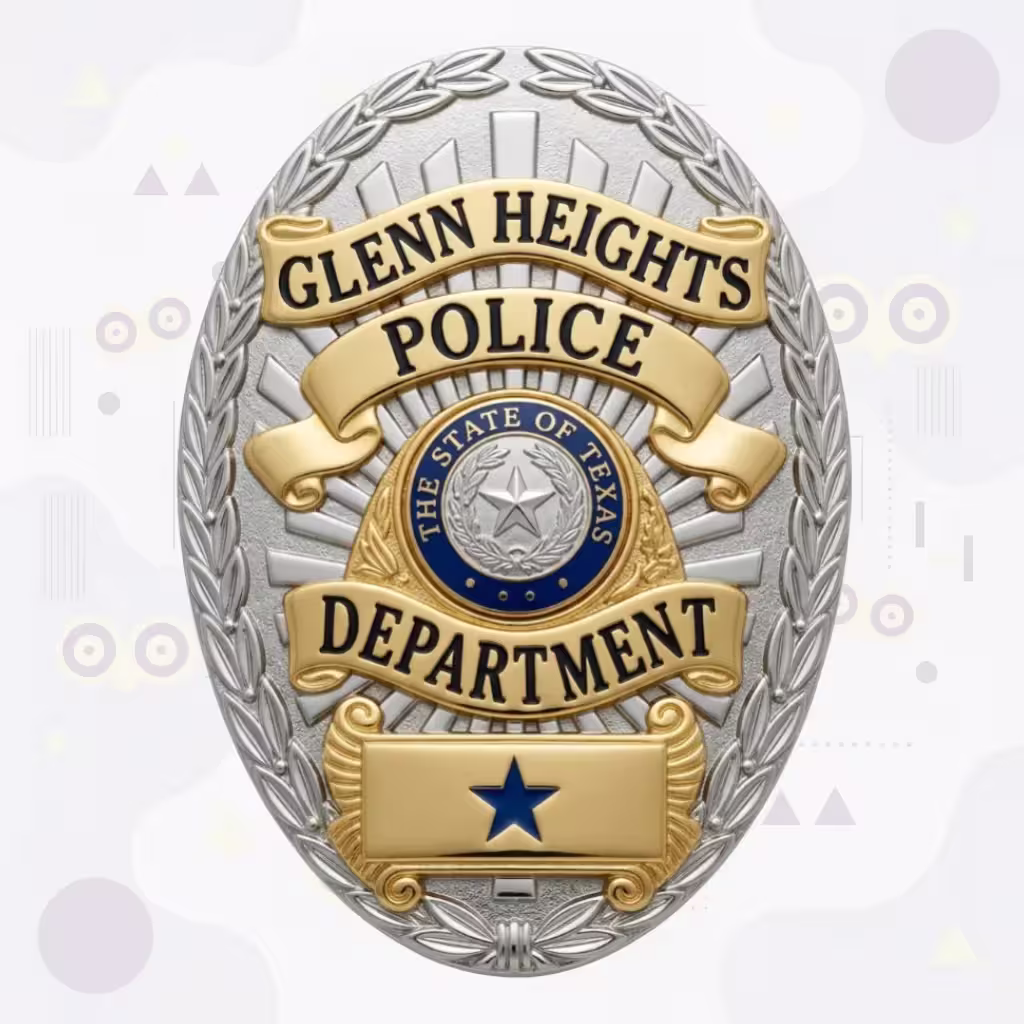 Glenn Heights Police Badge with Laurel Wreath Border and Texas Seal