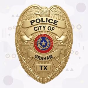 Graham Police Badge with Gold Eagle-Top Shield and Texas Seal