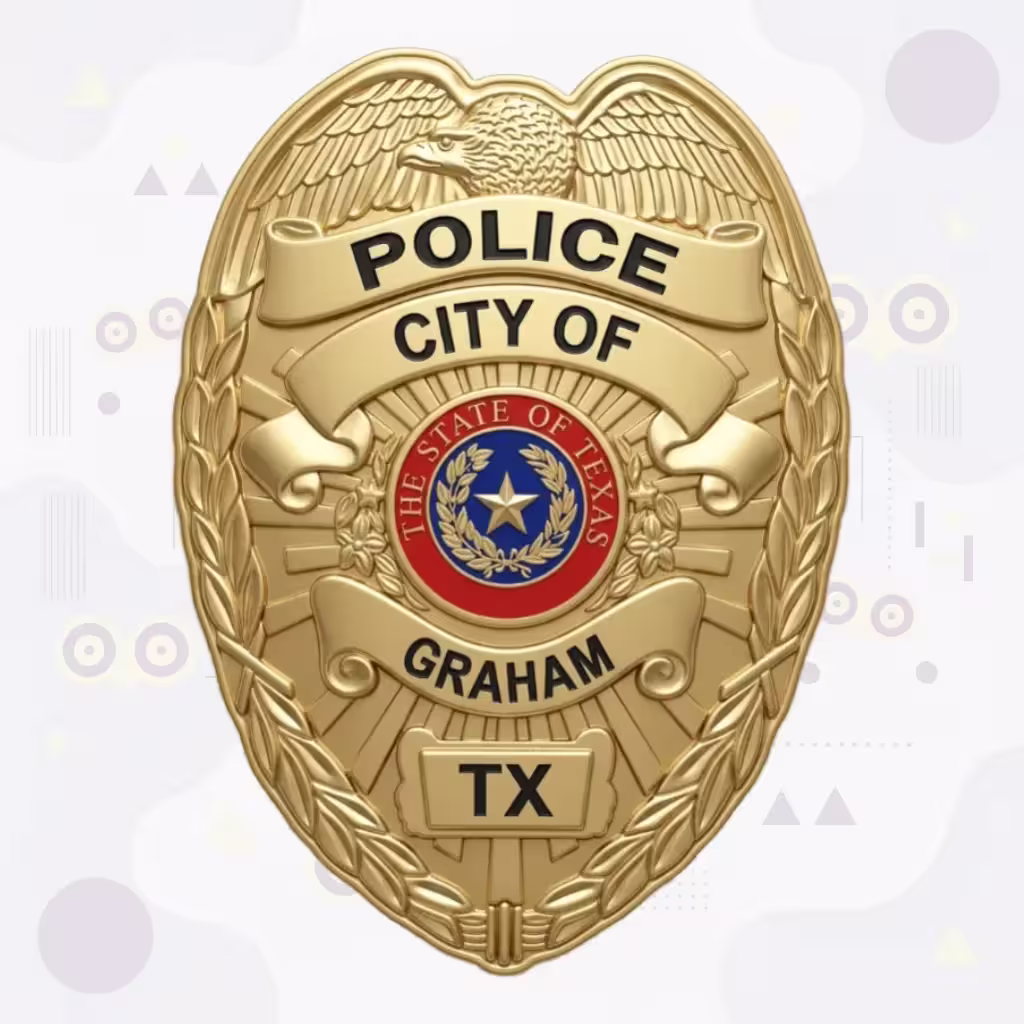 Graham Police Badge with Gold Eagle-Top Shield and Texas Seal