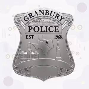 Granbury Police Badge with Silver Bridge and Courthouse Shield