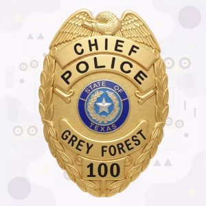 Grey Forest Police Badge with Gold Eagle-Top Oval and Blue Seal