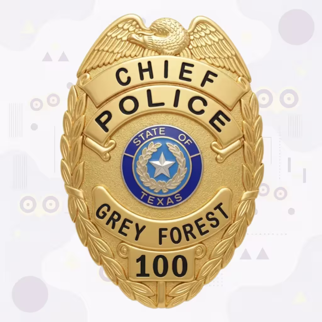 Grey Forest Police Badge with Gold Eagle-Top Oval and Blue Seal