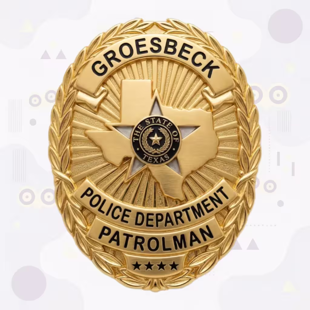 Groesbeck Police Badge with Texas Map and Silver Center Star
