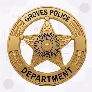 Groves Police Badge with Gold Circle-Star and Values Ring