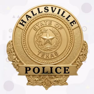 Hallsville Police Badge with Gold Disc and Oversized Texas Seal