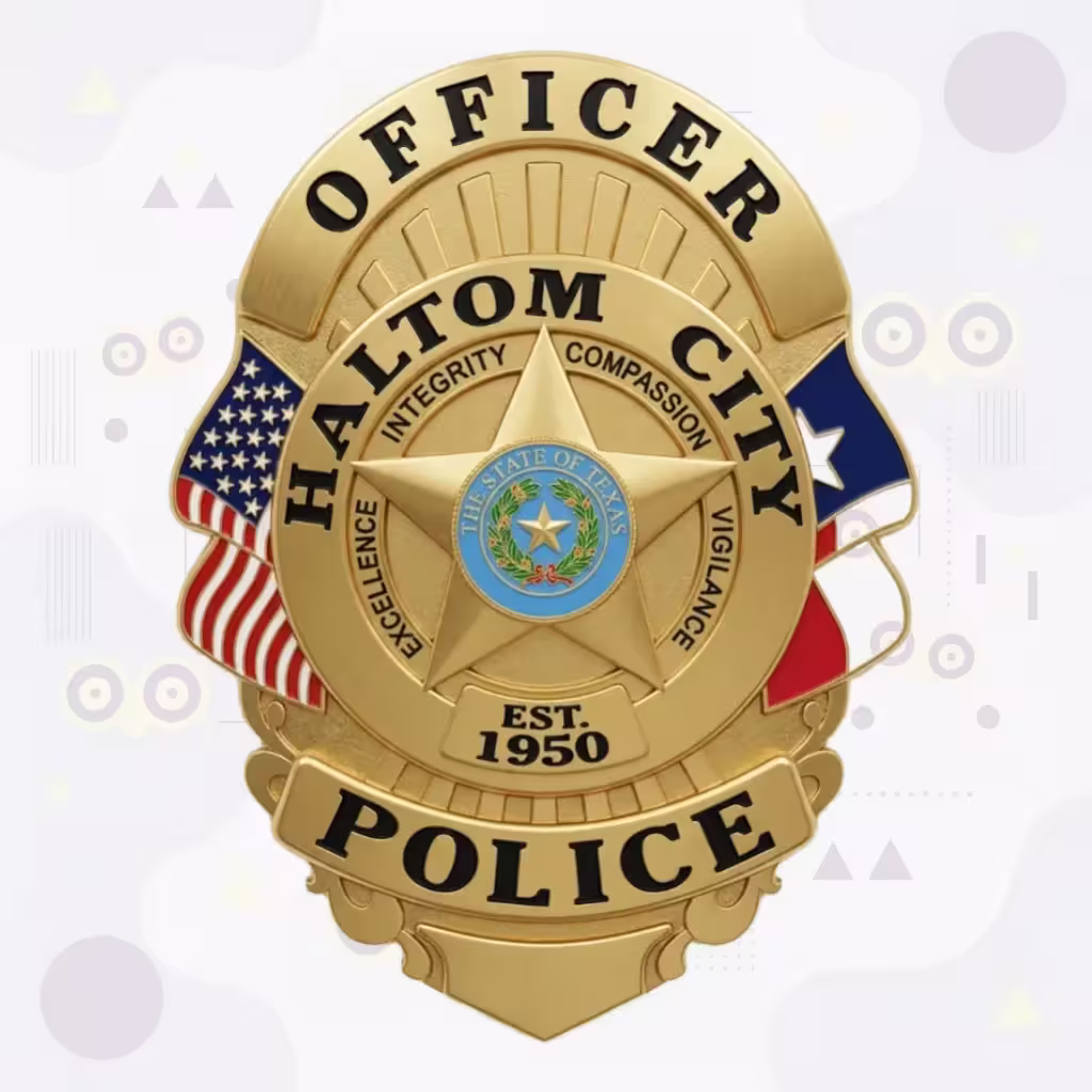 Haltom City Police Badge with Gold Star and Values Ring