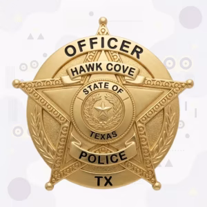 Hawk Cove Police Badge with Gold Ball-Tipped Star on Disc